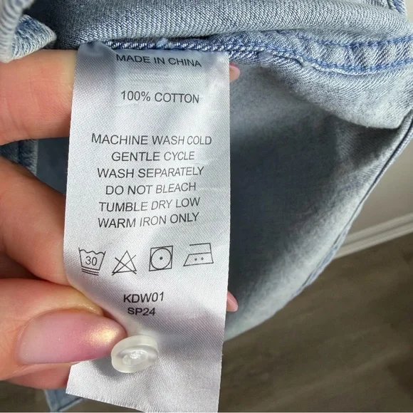 Quince Blue Distressed Denim Shirt Dress Button Front Cotton Utility Core Size L - Picture 6 of 6